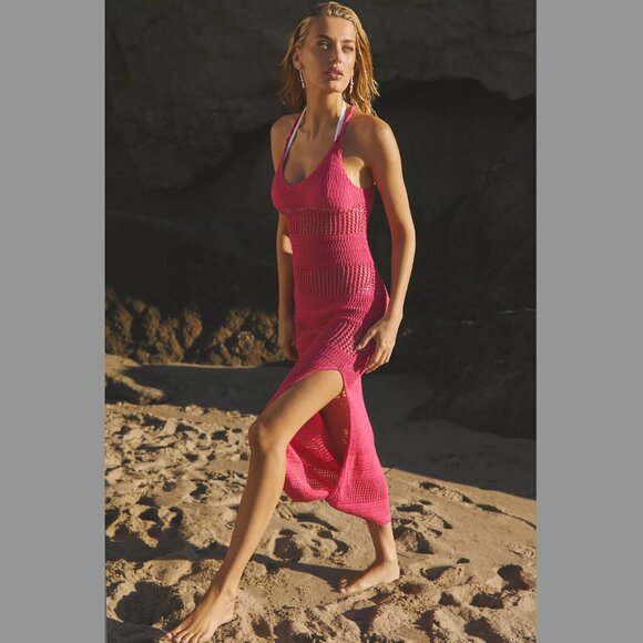 NWT L*Space Kalea Crochet Dress Maxi Cover-up Beach Hot Pink – Small - Picture 2 of 11